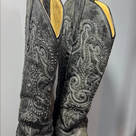 Vintage Corral Cowboy Boots Gray Leather Silver Studs Women's Size 10 - Picture 12 of 16